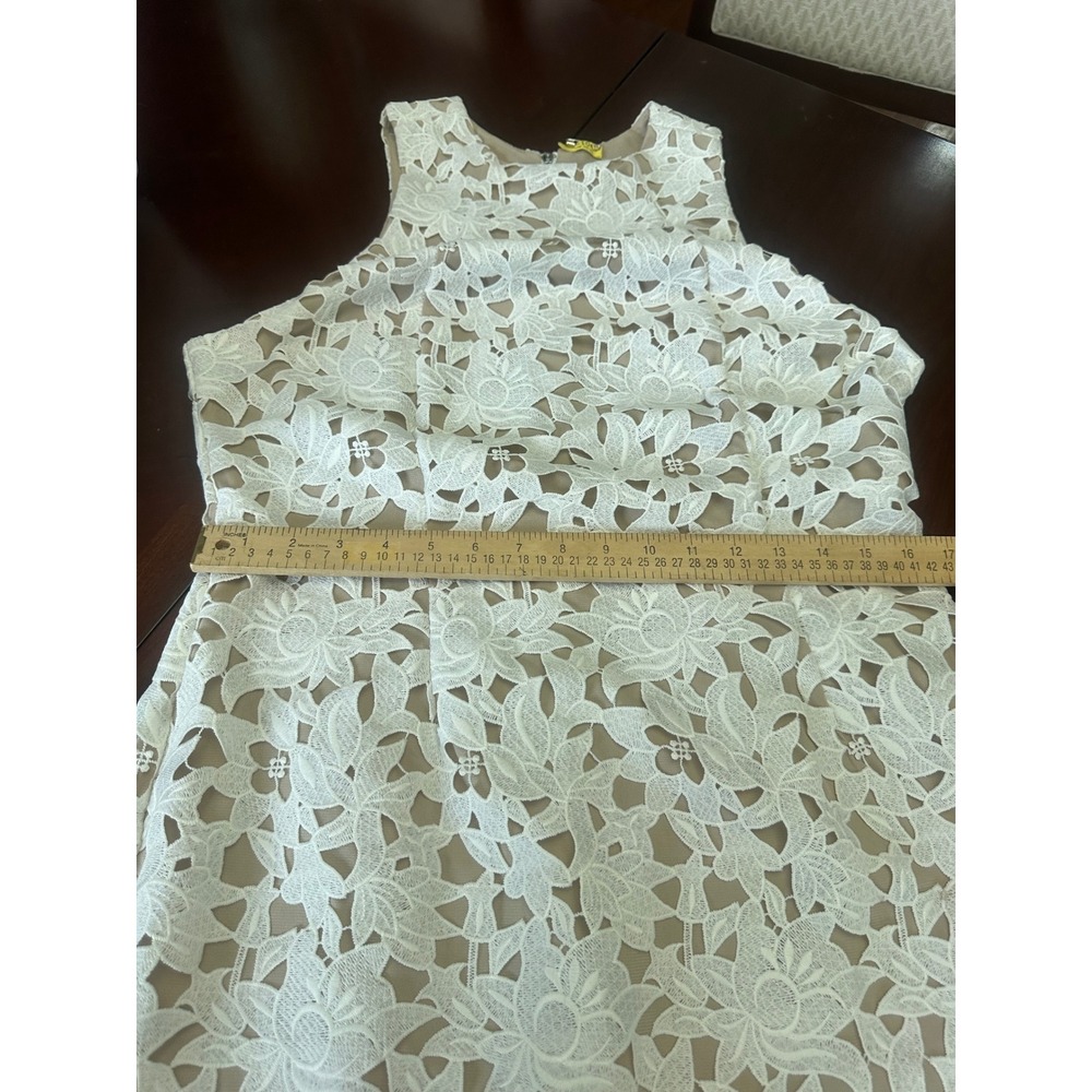 Antonio Melani White Floral Lace Sheath Dress Tan Lining Sleeveless Size 12 - Picture 5 of 7